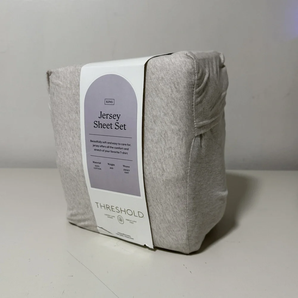 Threshold Cotton Jersey Sheet Set King Oatmeal Heather 4-Piece 100% Cotton